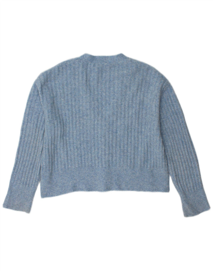 ZARA Womens Oversized Crop Cardigan Sweater UK 10 Small Blue Flecked