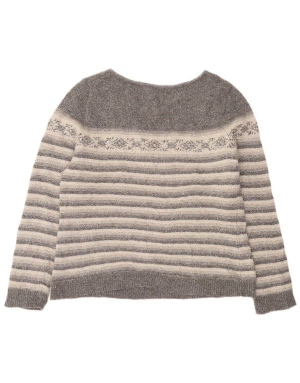 Phase Eight Womens Boat Neck Jumper Sweater UK 14 Large Grey Striped