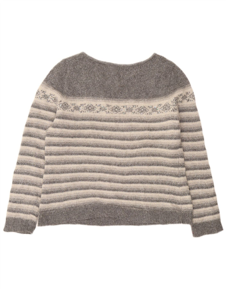 Phase Eight Womens Boat Neck Jumper Sweater UK 14 Large Grey Striped