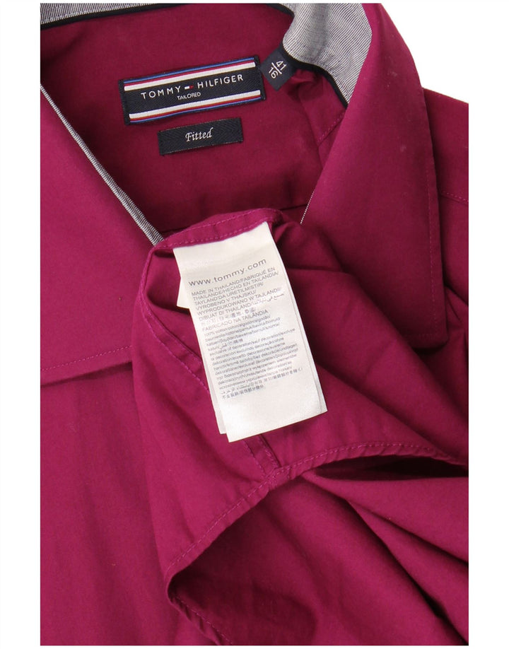 Tommy Hilfiger Mens Fitted Shirt Size 41 16 Large Pink Cotton