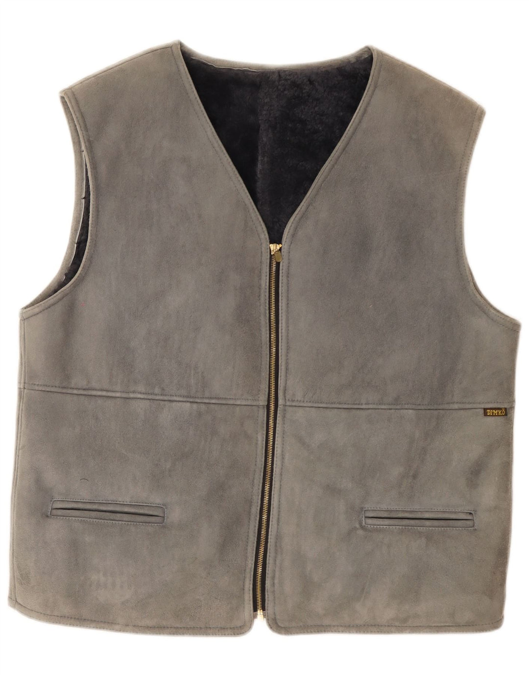 Vintage Mens Shearling Gilet IT 54 2XL Grey Leather