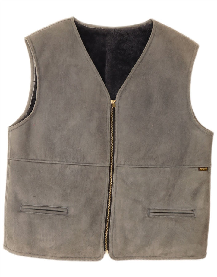 Vintage Mens Shearling Gilet IT 54 2XL Grey Leather