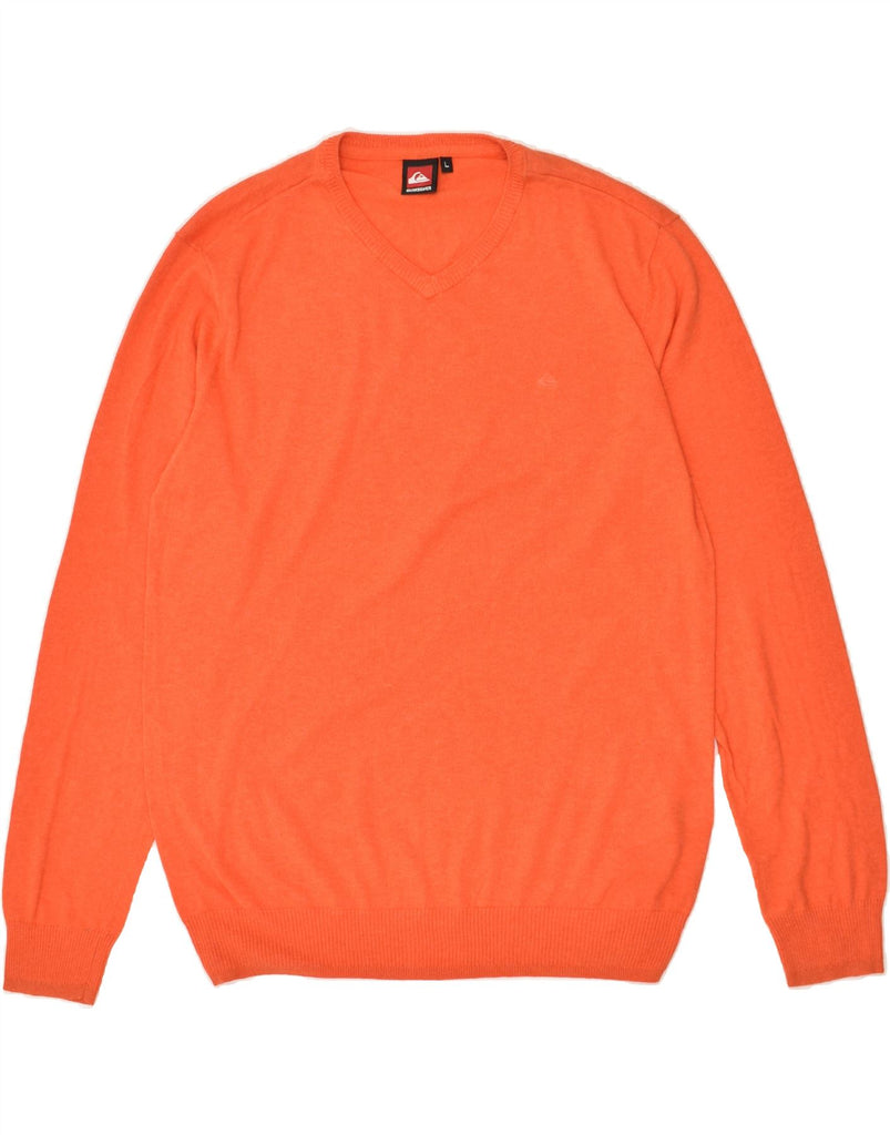 QUIKSILVER Mens V-Neck Jumper Sweater Large Orange Cotton | Vintage Quiksilver | Thrift | Second-Hand Quiksilver | Used Clothing | Messina Hembry 