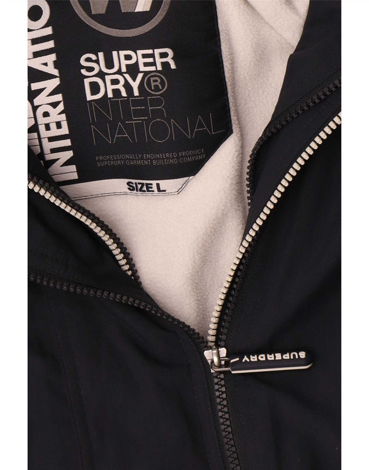 Superdry Womens Hooded Windbreaker Jacket UK 16 Large Navy Blue Polyester