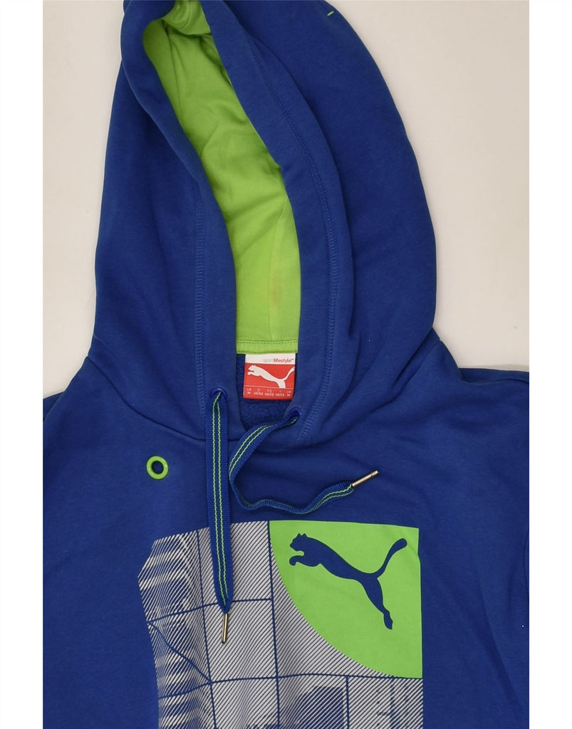 PUMA Mens Graphic Hoodie Jumper Medium Blue Cotton | Vintage Puma | Thrift | Second-Hand Puma | Used Clothing | Messina Hembry 