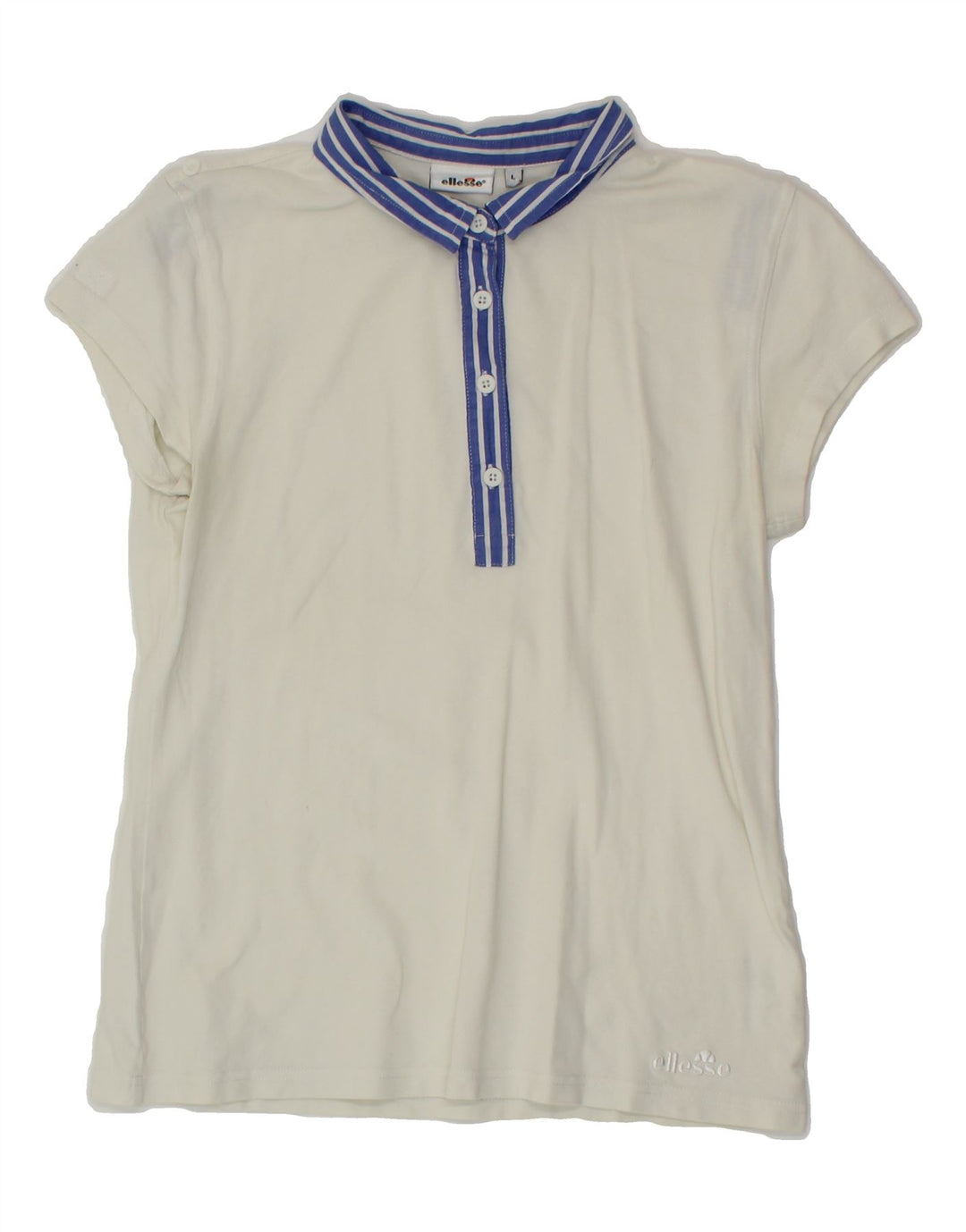 ELLESSE Womens Polo Shirt UK 14 Large White Cotton Vintage Ellesse and Second-Hand Ellesse from Messina Hembry 