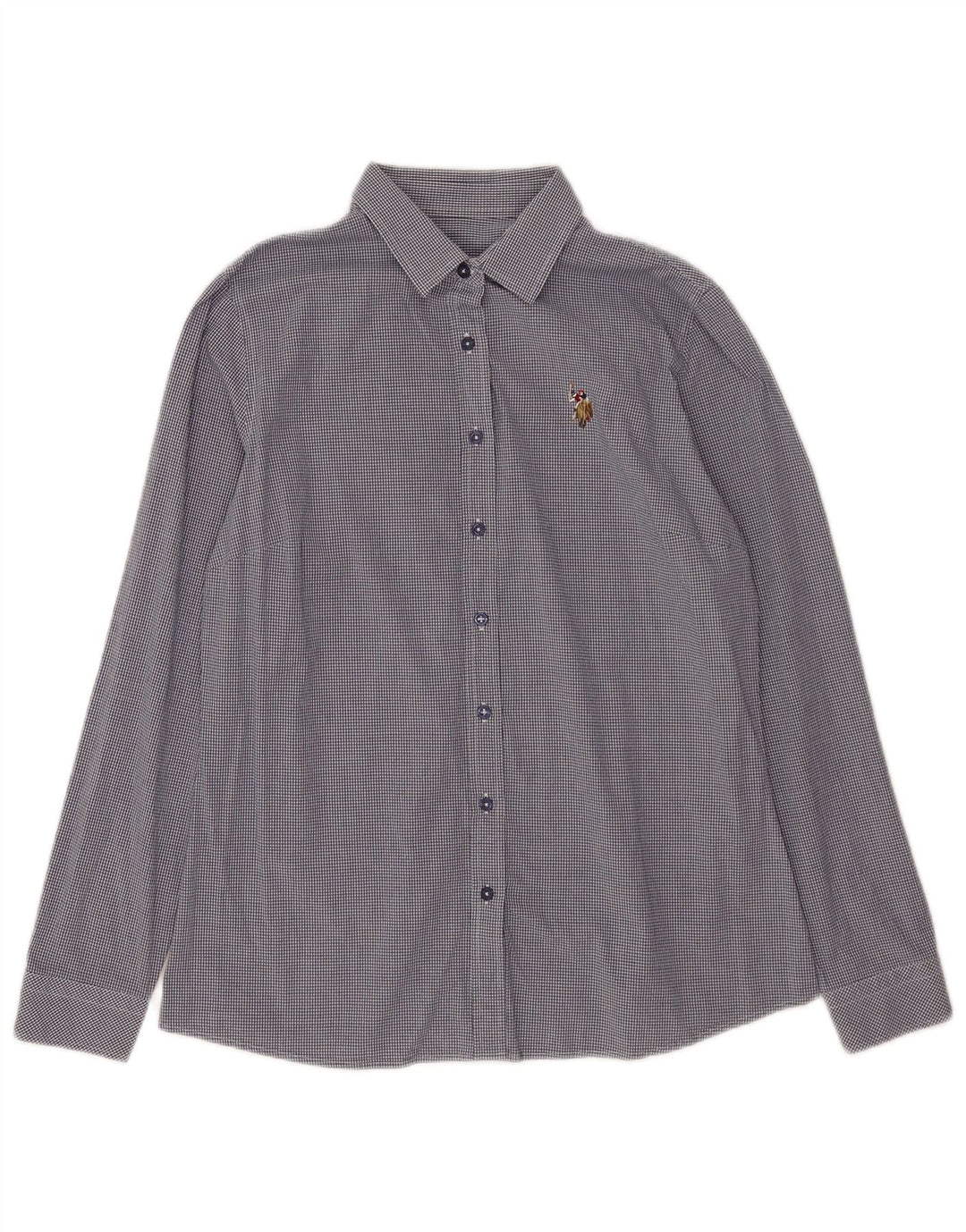 U.S. Polo Assn. Womens Shirt EU 38 Medium Navy Blue Gingham Cotton
