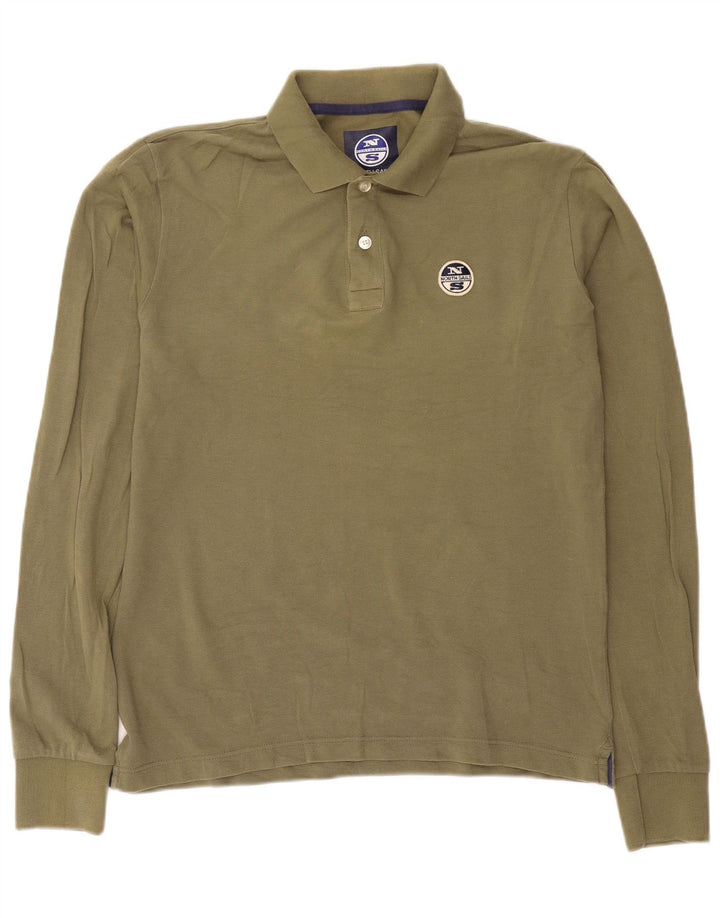 North Sails Mens Long Sleeve Polo Shirt Large Khaki Cotton