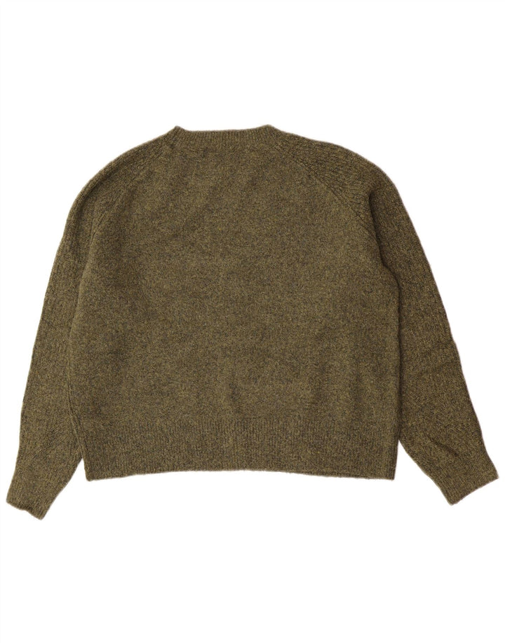 Marks & Spencer Womens Crew Neck Jumper Sweater UK 14 Medium Khaki Flecked