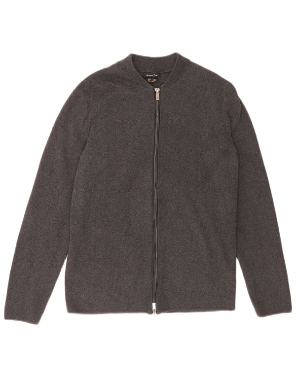 Massimo Dutti Mens Cardigan Sweater Medium Grey Cotton