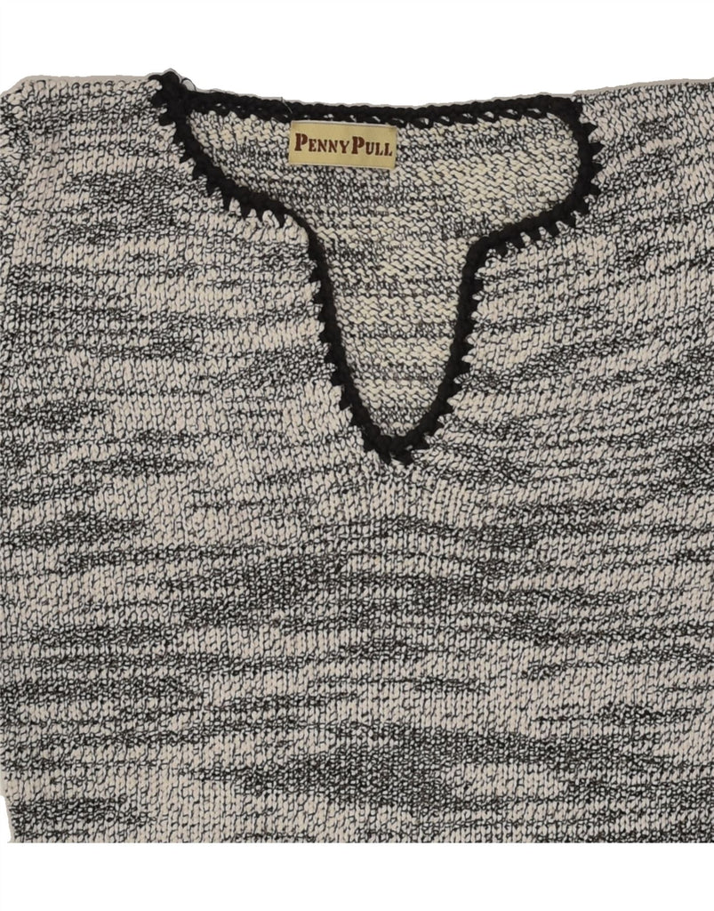 PENNY PULL Womens V-Neck Jumper Sweater UK 12 Medium Grey Flecked Cotton | Vintage Penny Pull | Thrift | Second-Hand Penny Pull | Used Clothing | Messina Hembry 