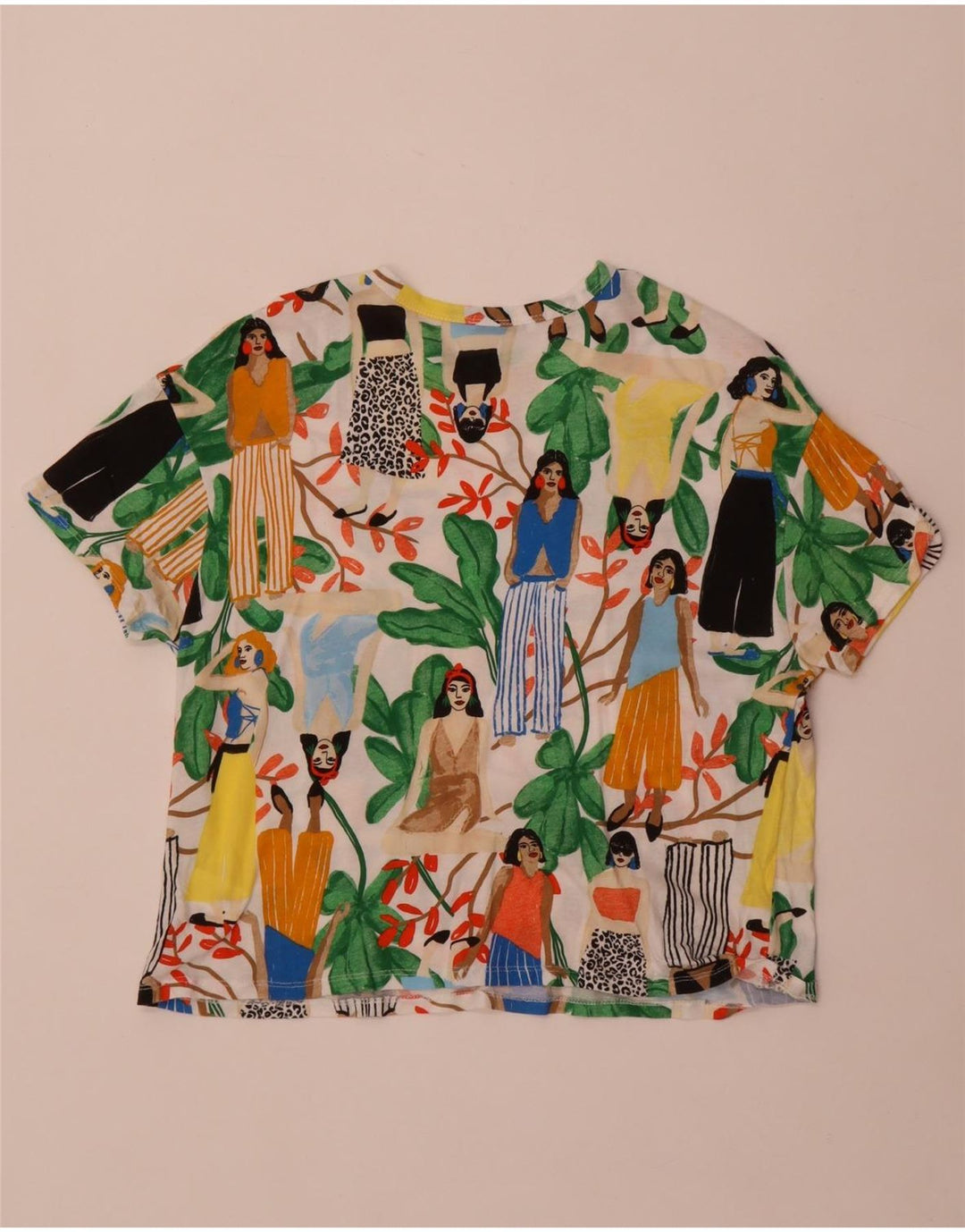 Zara Womens Crop Graphic T-Shirt Top UK 14 Medium Multicoloured Cotton