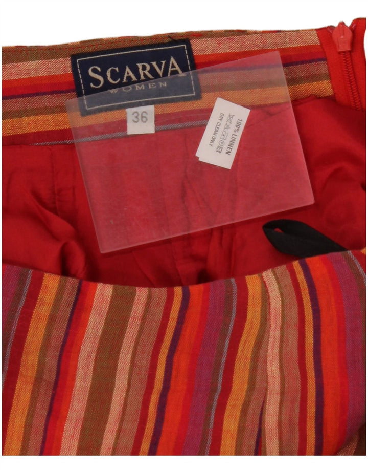 SCARVA Womens Wrap Maxi Skirt EU 36 Small W26 Red Striped Linen
