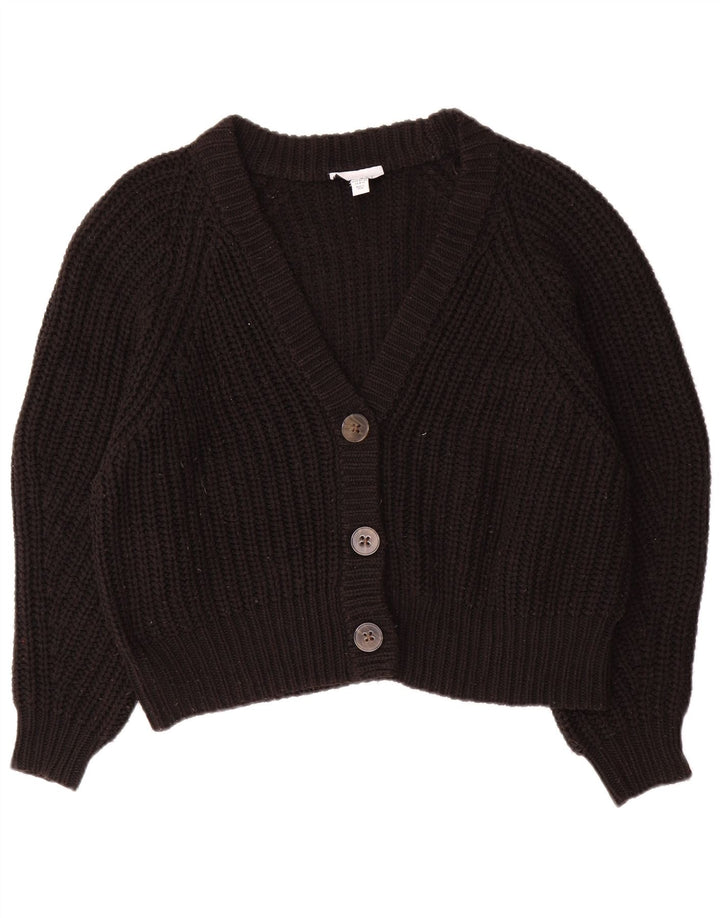 Topshop Womens Crop Oversized Cardigan Sweater UK 14 Medium Black Acrylic