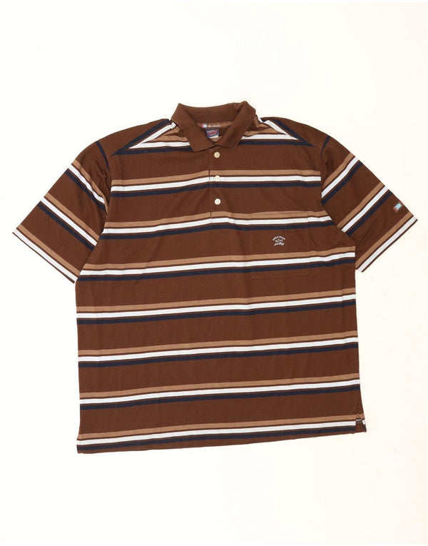 Paul & Shark Mens Yachting Polo Shirt 2XL Brown Striped Cotton