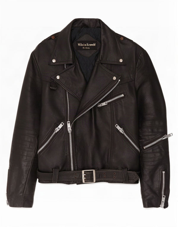 Wilhelm Krawehl Mens Leather Biker Jacket EU 50 Medium Black