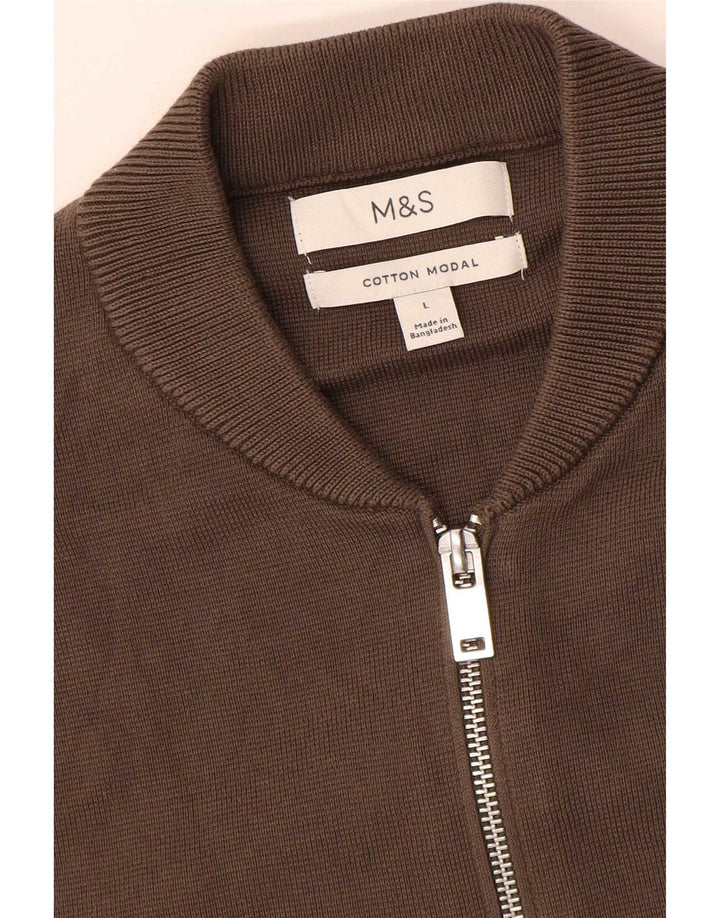 Marks & Spencer Mens Cardigan Sweater Large Brown Cotton