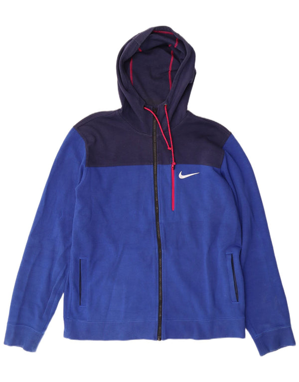 NIKE Mens Zip Hoodie Sweater Large Blue Colourblock Cotton