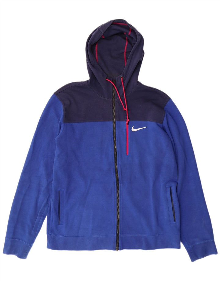 NIKE Mens Zip Hoodie Sweater Large Blue Colourblock Cotton