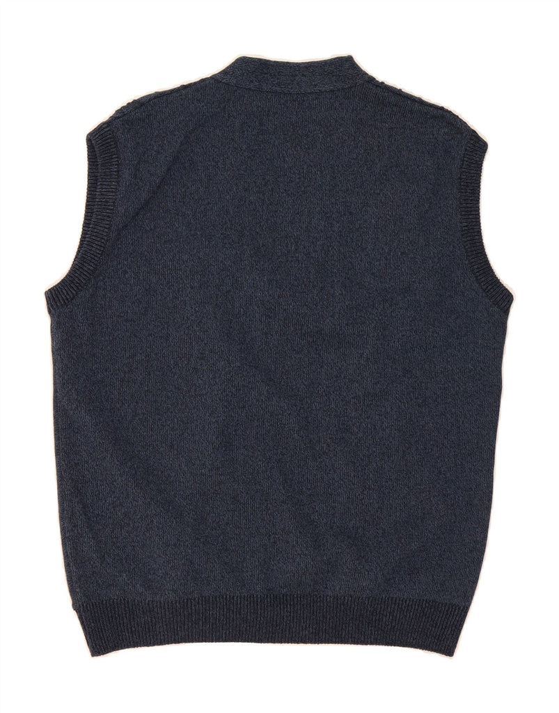 VINTAGE Mens Sleeveless Cardigan Sweater IT 46 Small Navy Blue Striped Vintage Vintage and Second-Hand Vintage from Messina Hembry 