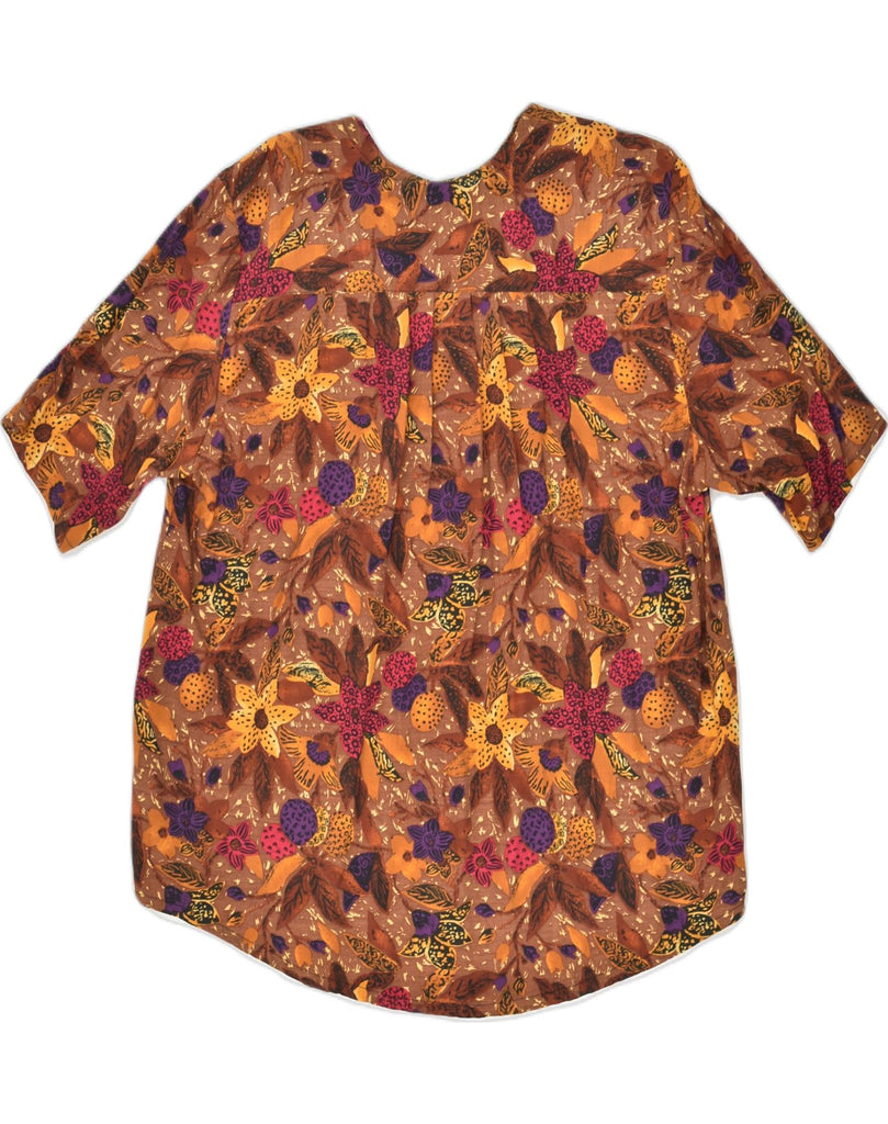 VINTAGE Womens Short Sleeve Shirt Blouse UK 16 Large Brown Floral Viscose | Vintage Vintage | Thrift | Second-Hand Vintage | Used Clothing | Messina Hembry 