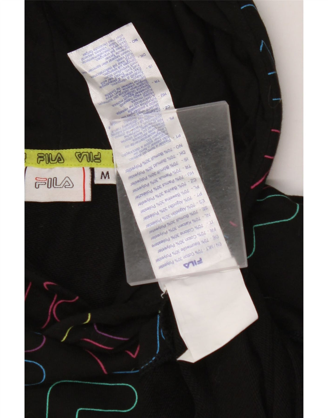 FILA Womens Crop Graphic Hoodie Jumper UK 14 Medium Black Cotton