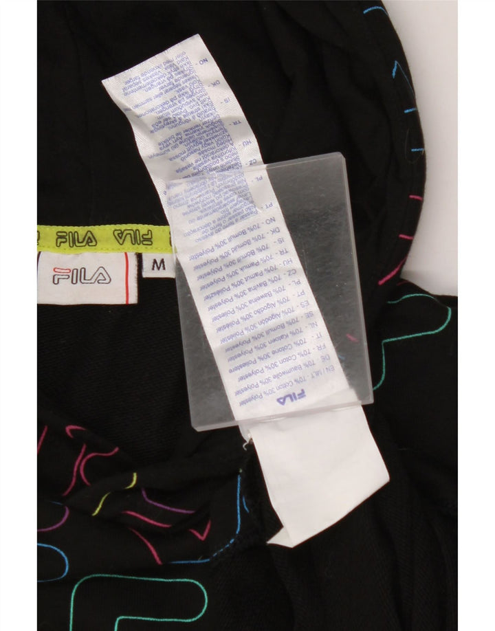 FILA Womens Crop Graphic Hoodie Jumper UK 14 Medium Black Cotton