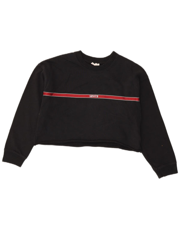 Levi's Womens Crop Sweatshirt Jumper UK 10 Small Black Colourblock