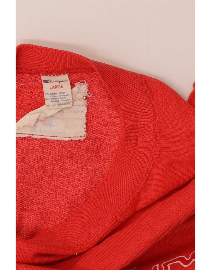 Champion Mens Graphic Short Sleeve Sweatshirt Jumper Large Red Cotton