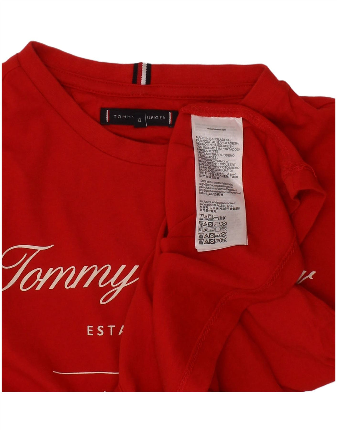 TOMMY HILFIGER Boys Graphic T-Shirt Top 11-12 Years Red Cotton