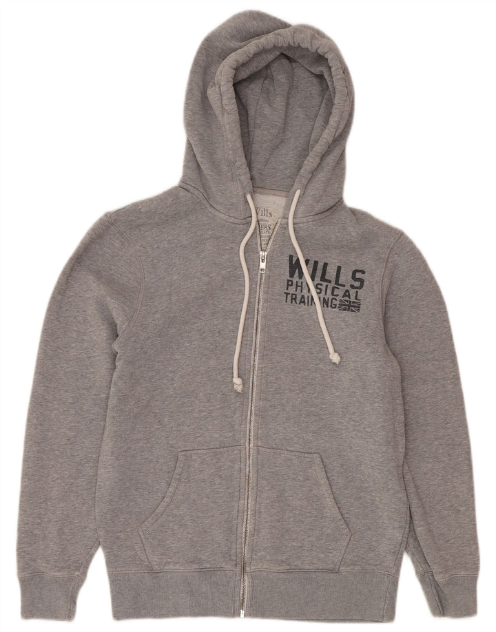 Jack Wills Mens Graphic Zip Hoodie Sweater Medium Grey Cotton