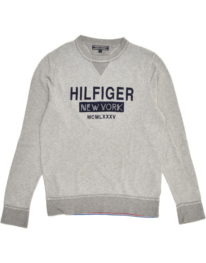 TOMMY HILFIGER Womens Graphic Sweatshirt Jumper UK 10 Small Grey Cotton | Vintage Tommy Hilfiger | Thrift | Second-Hand Tommy Hilfiger | Used Clothing | Messina Hembry 