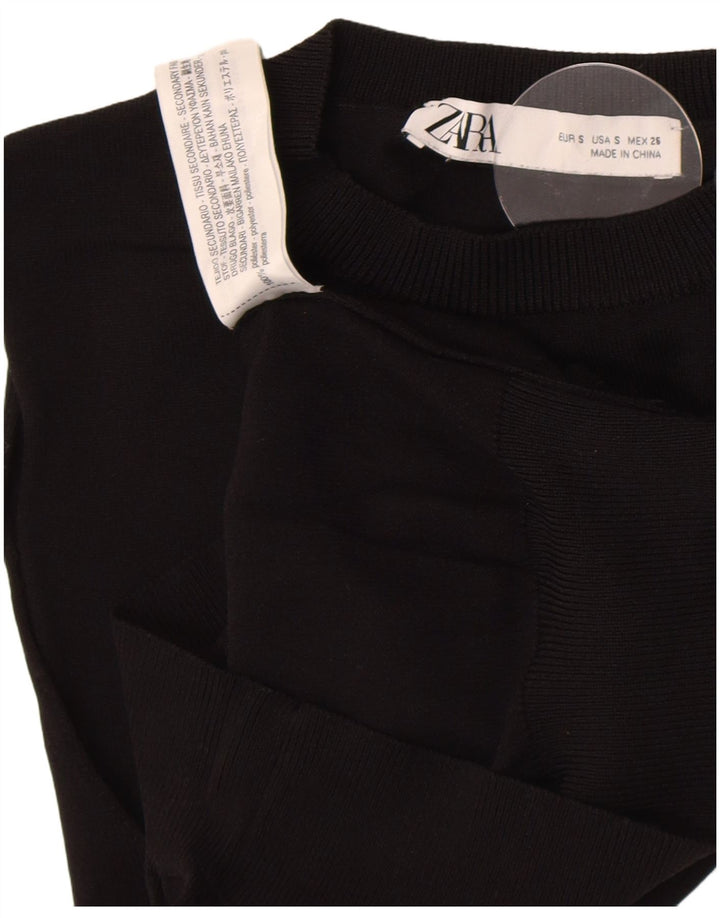 Zara Womens Crop Vest Tank Top UK 8 Small Black Polyester