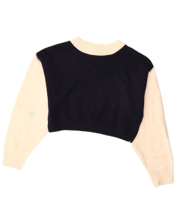 Topshop Womens Crop Boat Neck Jumper Sweater UK 14 Medium Black Colourblock