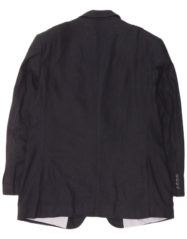 MARKS & SPENCER Mens 2 Button Blazer Jacket UK 42 Large Navy Blue Linen