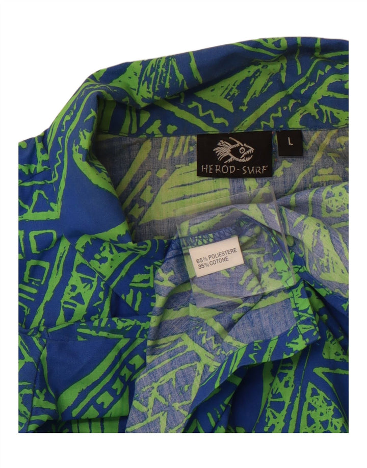 VINTAGE Mens Short Sleeve Shirt Large Blue Geometric Polyester