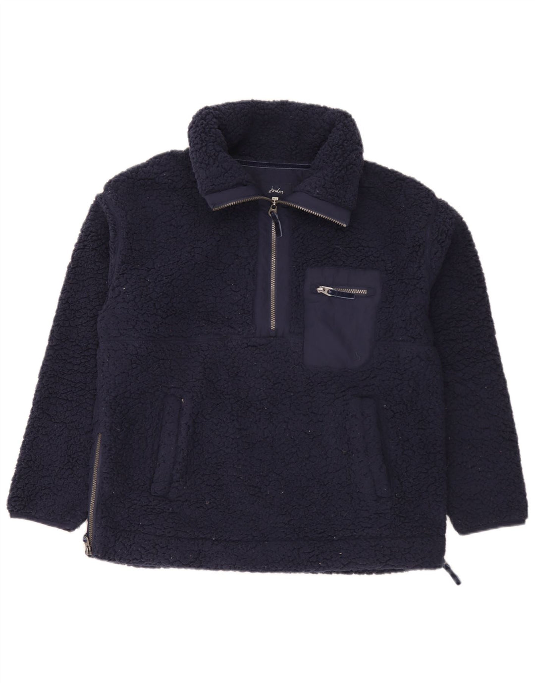 Joules Womens Zip Neck Fleece Jumper UK 14 Large Navy Blue Polyester
