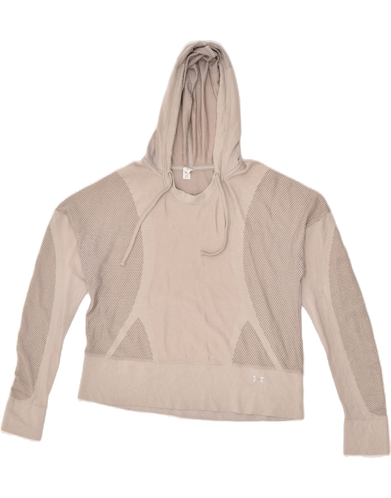 UNDER ARMOUR Womens Crop Hoodie Jumper UK 14 Medium Beige Spotted | Vintage Under Armour | Thrift | Second-Hand Under Armour | Used Clothing | Messina Hembry 