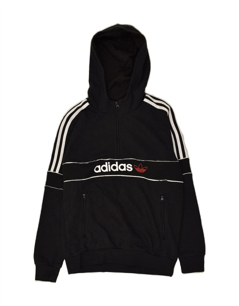 ADIDAS Boys Graphic Zip Neck Hoodie Jumper 13-14 Years Black Cotton | Vintage Adidas | Thrift | Second-Hand Adidas | Used Clothing | Messina Hembry 