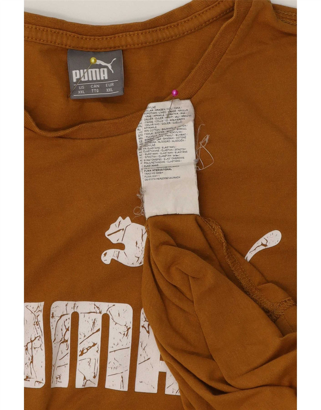 Puma Mens Graphic T-Shirt Top 2XL Brown Cotton