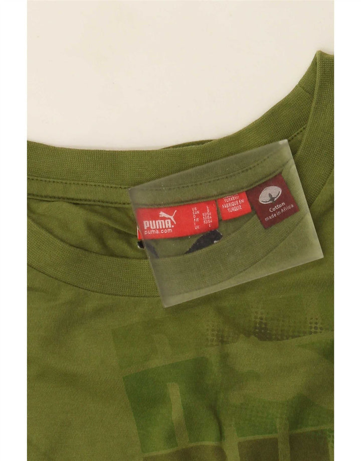 Puma Mens Graphic Top Long Sleeve Large Green Cotton