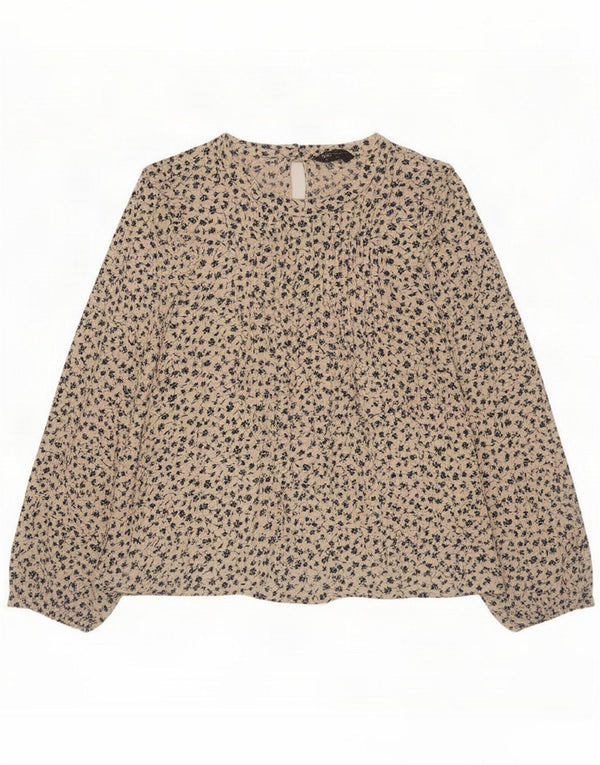 Marks & Spencer Womens Long Sleeve Blouse Top UK 14 Medium Beige Floral