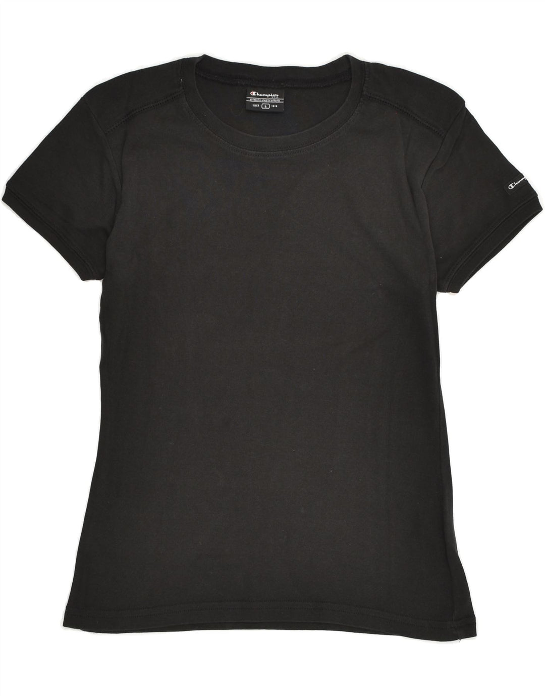 CHAMPION Womens T-Shirt Top UK 14 Large Black Cotton | Vintage Champion | Thrift | Second-Hand Champion | Used Clothing | Messina Hembry 
