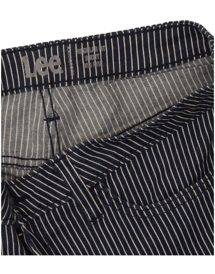 Lee Womens Mid Rise Regular Fit Casual Shorts W34 Large  Navy Blue Striped