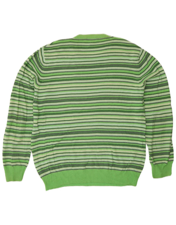 Henry Cottons Mens Crew Neck Jumper Sweater Medium Green Striped