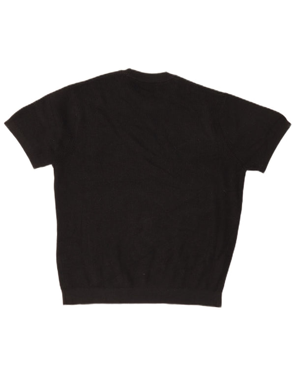 Zara Mens Short Sleeve Crew Neck Jumper Sweater Small Black Cotton