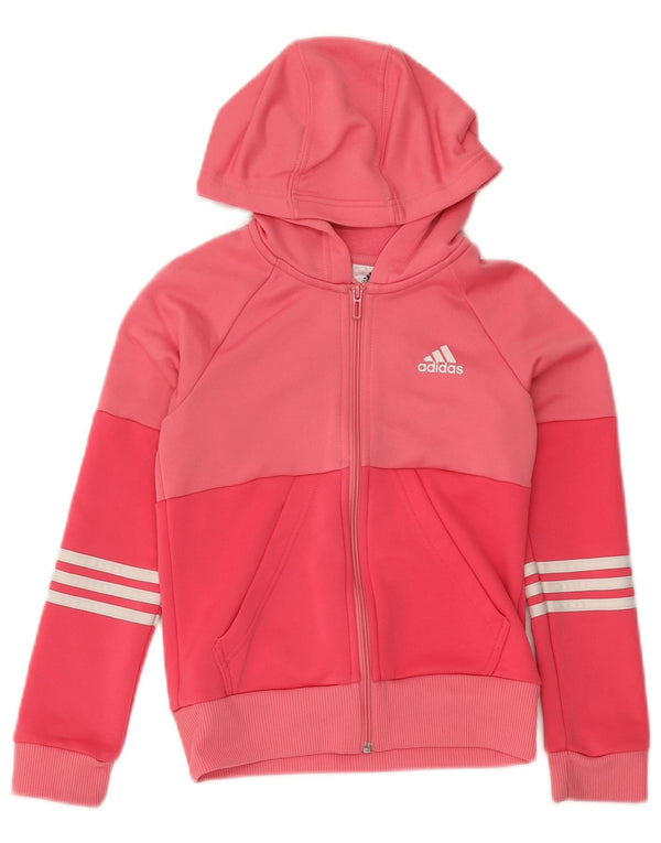 Adidas Girls Zip Hoodie Sweater 9-10 Years Pink Colourblock