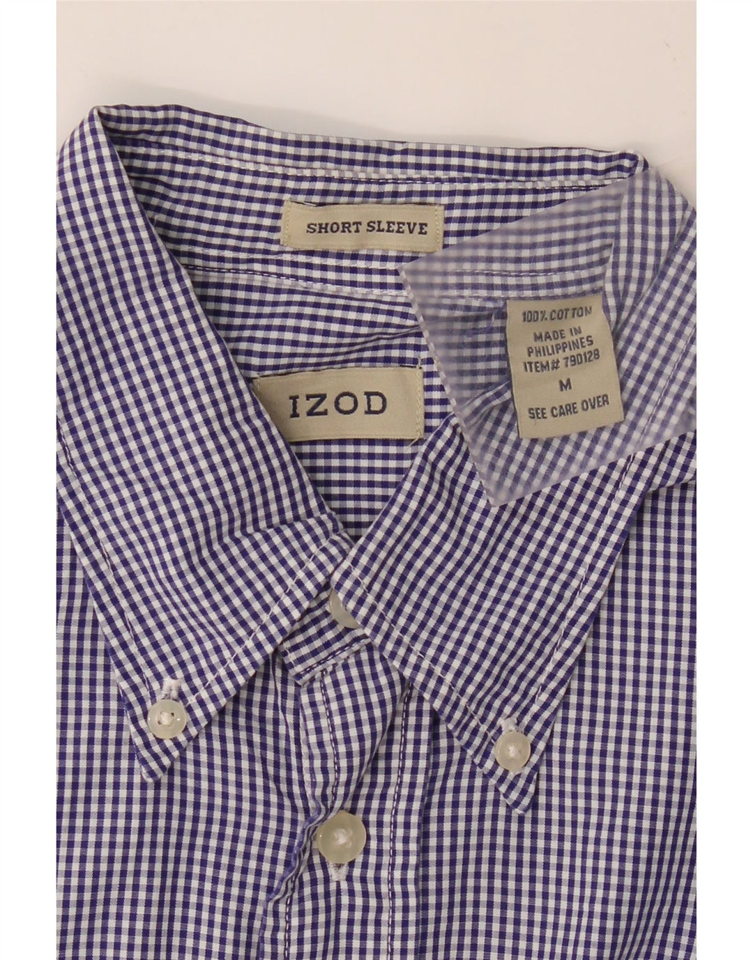 IZOD Mens Short Sleeve Shirt Medium Purple Gingham Cotton Vintage Izod and Second-Hand Izod from Messina Hembry 