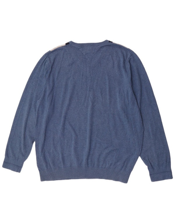 Tommy Hilfiger Mens V-Neck Jumper Sweater 2XL Blue Argyle/Diamond Cotton