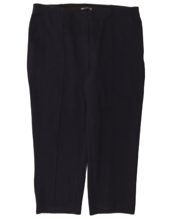 Marks & Spencer Womens Straight Cropped Trousers UK 18 XL W38 L24 Navy Blue